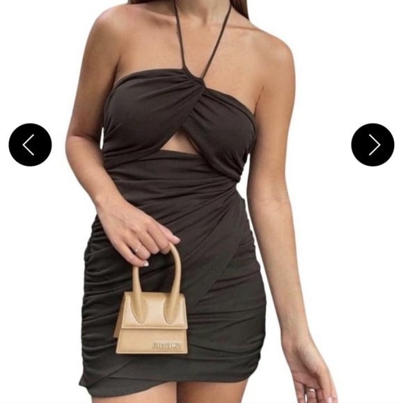 Zara cut-out draped mini dress green xs - Picture 14 of 16